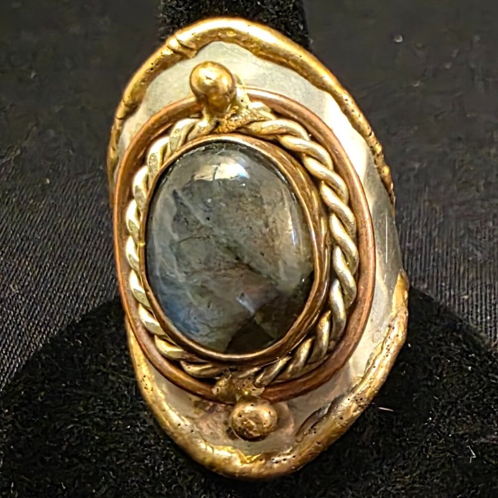 Labradorite Stone Adjustable Ring Size Adjustable Copper handmade